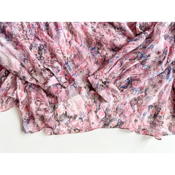 NWT IRO Pomea Pink Purple Ikat Sheer Silk Georgette Draped Blouse, Size 36/XS - Picture 6 of 11
